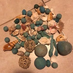 Shells & blue items to fill medium vase